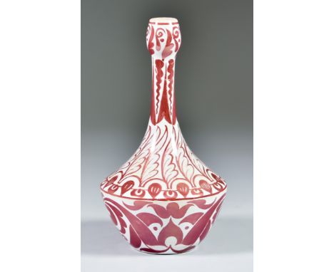 William de Morgan (1839-1917) - A ruby lustre vase of small proportions, decorated by Joe Juster with stylised leaf scrolls, 