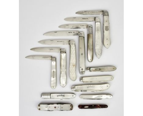 Twelve Silver and Mother-of-Pearl Handled Fruit Knives, and Two Quill Knives,&nbsp;including - one knife&nbsp;by Edward Bradl