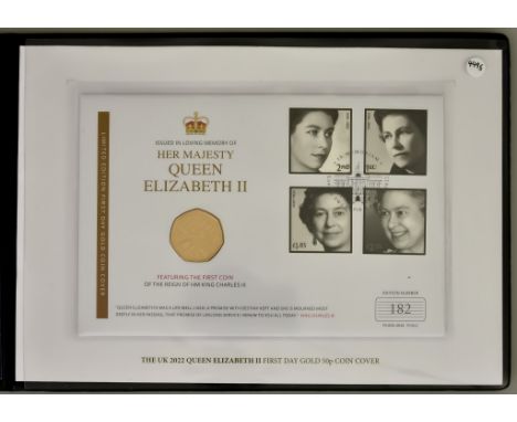 A King Charles III Gold Proof Fifty Pence Coin, 2022, 15.5g, in Royal Mint first day cover, with certificate of authenticity