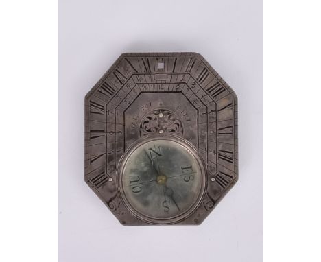 A French Silver Butterfield Type Pocket Sundial / Compass,&nbsp;by Chapotot of Paris,&nbsp;with octagonal plate (lacking gnom