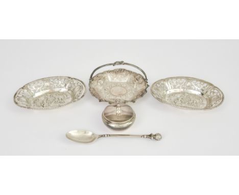 A Pair of 20th Century Continental Silver Oval Dishes and Mixed Silver, the dishes with import mark for W.I. Broadway, Birmin