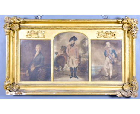 A George IV Large Ornate Gilt Moulded Three Aperture Frame, with shell, leaf and scroll ornament to the corners, moulded side