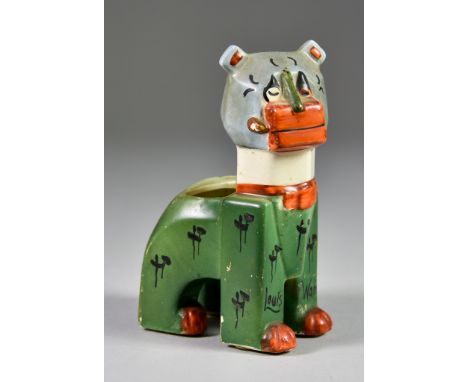 Louis Wain (1860-1939) - Early 20th Century Pottery Vase Figure of a Cat in the "Cubist" Manner - "Lord Haw-Haw", 5.75ins hig