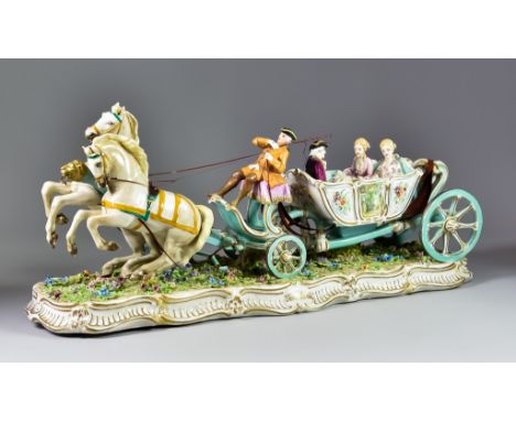 Luigi Fabris (1777-1835) - Continental porcelain sculpture - A Capodimonte-style scene of a horse-drawn carriage, signed, 21.