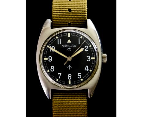 A Military Issue Automatic Wristwatch by Hamilton, model W10-6645-99, serial no. 7690/73, 34mm diameter stainless steel case,