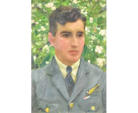 Henry Scott Tuke (1858-1929) - Oil painting - Shoulder-length portrait of a young R.A.F. air crew member, initialled and date