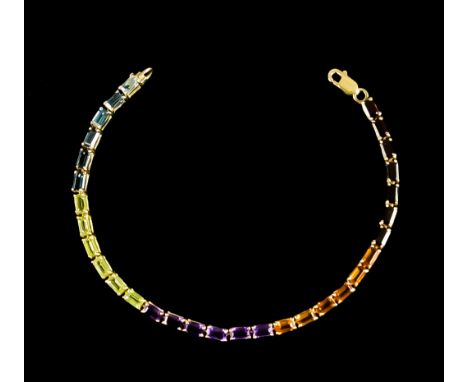 A 14ct Gold Multi Coloured Gem Set Tennis Bracelet, 200mm overall, total gross weight 8.8g
