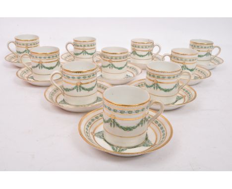 A Victorian 19th century Pointon's Stoke-on-Trent bone china coffee set comprising of ten coffee cups &amp; saucers decorated