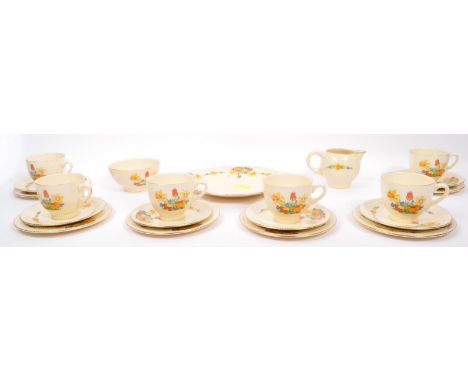 Clarice Cliff - A vintage retro mid 20th century circa. 1940's Art Deco Clarice Cliff bone china tea service having a cream g