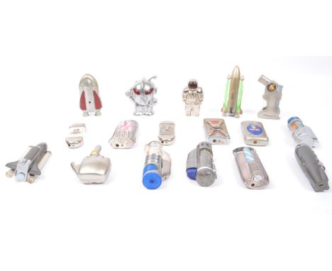 A collection of vintage 20th century Novelty space &amp; alien themed cigarette pocket lighters to include spaceman shaped li