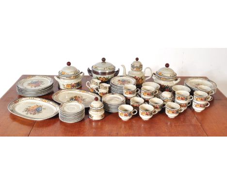 A vintage retro German Spulmaschinenfest stoneware dinner and tea service. The service comprising of a variety of sizes of pl