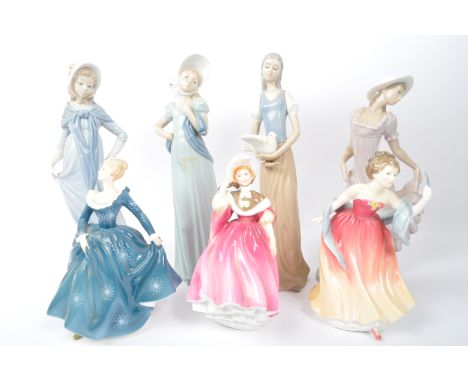 Nao &amp; Royal Doulton - A collection of four vintage 20th century Spanish porcelain Nao figurines accompanied by three Roya