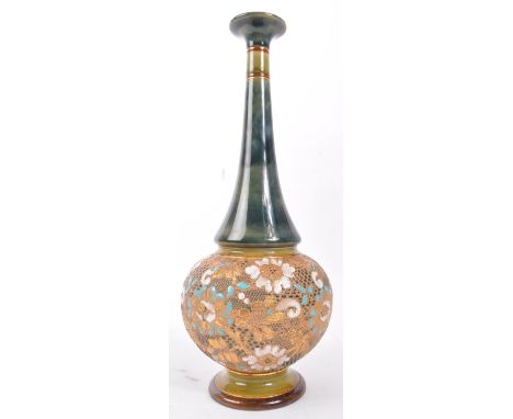 Doulton Lambeth - 6508 - A vintage 20th Century pottery ceramic vase. Having a lipped top, slim tapering central column, into