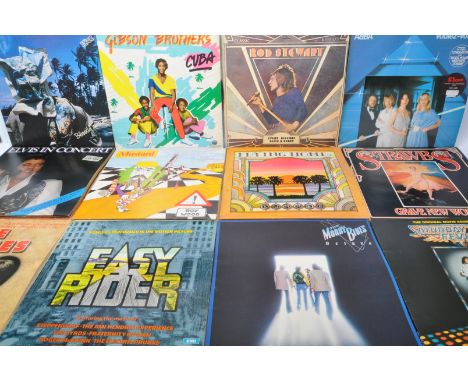 A collection of vintage vinyl LP records to include Saturday Night Fever, Strawbs, Gibson Brothers, Rod Stewart, Abba, The Mo