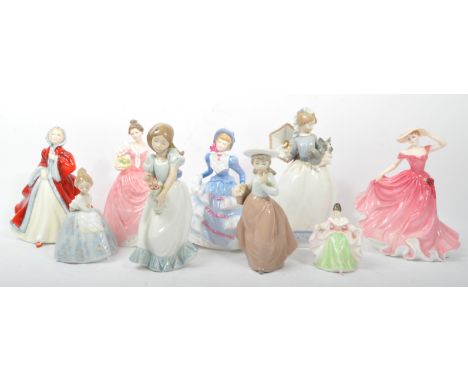 A collection of vintage 20th Century china porcelain female figurines. Comprising of Royal Doulton; Miss Kay HN3659, Rachel H