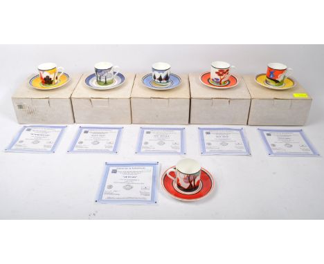 Clarice Cliff for Wedgwood - Cafe Chic - Limited edition espresso cups &amp; saucers porcelain china. Comprising of Autumn, M