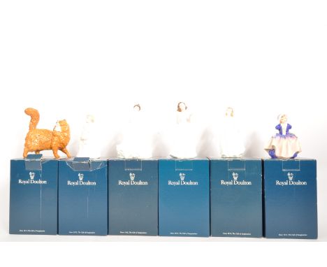 A collection of vintage 20th century boxed Royal Doulton bone china figurines. To include Harmony HN4096, My First Pet HN3122