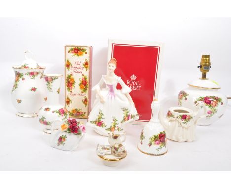 Royal Albert - A collection of vintage 20th century Royal Albert Old Country Roses bone china to include a table lamp, lidded