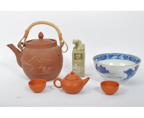 An assortment of 19th century &amp; later Chinese Oriental porcelain &amp; clay items. The lot to include a Chinese red clay 