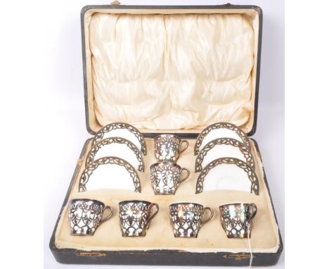 An Edwardian early 20th century circa. 1900&nbsp; Mintons Art Nouveau silver plated fine bone china coffee service in origina