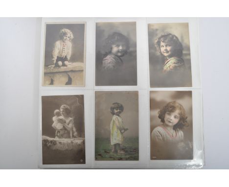 Large postcard album with a collection of approx 350, mostly antique cards depicting children. Mainly real photographs, all c