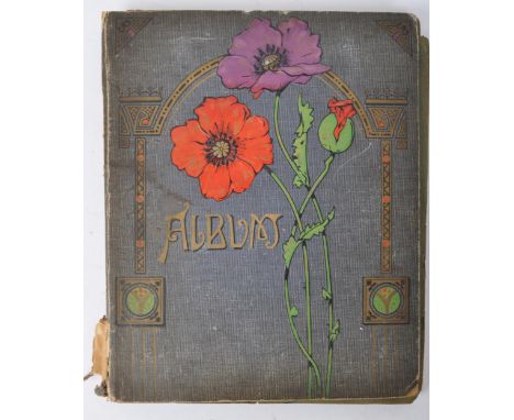 An Edwardian early 20th century postcard album with Victorian &amp; later postcards depicting people in official attire, fami