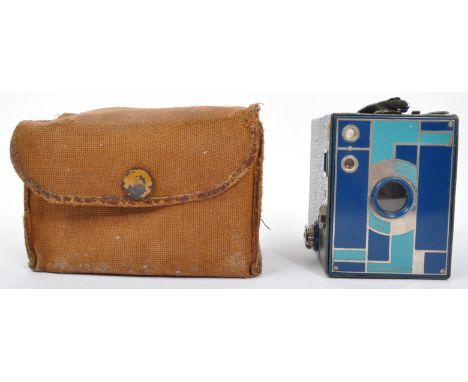 Beau Brownie - A vintage retro mid 20th century Beau Brownie box camera in a blue colourway in original canvas case.&nbsp;
