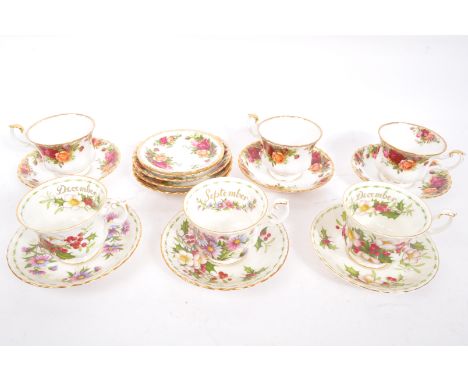 An assortment of vintage 20th century Royal Albert fine bone china tea cups &amp; saucers. The lot to include three Royal Alb
