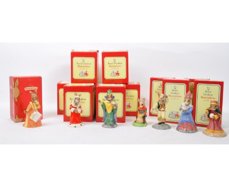 A collection of NOS (New Old Stock) Royal Doulton 'Bunnykins' bone china figurines. The lot to include x3 Judge Bunny, x4 Mys