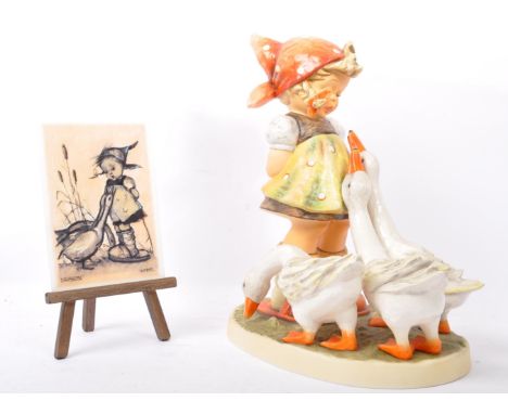 A large German Goebel M. J. Hummel NOS (New Old Stock) limited edition 'Goose Girl' No. 1086 of 1250 ceramic figure. The scul