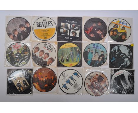 The Beatles - A collection of fifteen Beatles picture disc vinyl records to include Yellow Submarine, Something / Come Togeth