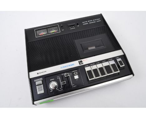 A retro vintage 20th century Sanyo LL cassette recorder Auto Stop System Dynamic Recording Limiter. Model M2508Z.