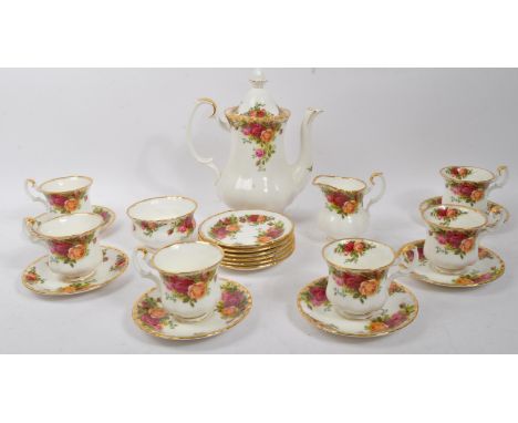 A vintage 20th century Royal Albert 'Old Country Roses' bone china coffee / tea service. The service comprising of coffee pot
