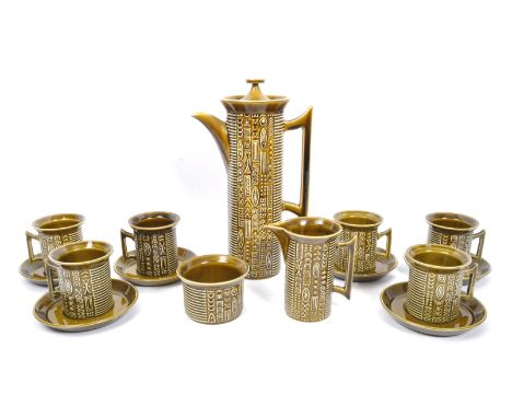 Portmeirion - Cypher - a 1970s retro vintage coffee service in the Cypher pattern. Typical colourways, with maker's marks to 