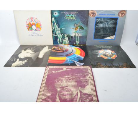 A collection of seven vinyl records LP records to include&nbsp;Queen - A Night at the Opera EMTC 103 EMI - The Essential Jimi