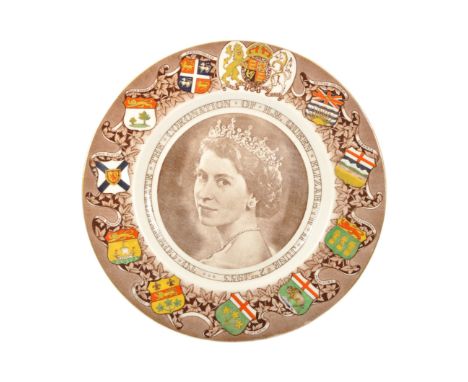 A retro vintage 20th century ceramic Clarice Cliff Pottery commemorative H.M Queen Elizabeth II, Coronation 1953, wall plate.