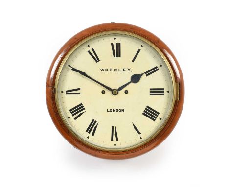 A Mahogany Striking Wall Clock, signed Wordley, London, circa 1890, side and bottom doors, 12-inch painted dial with Roman nu