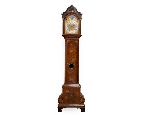 A Dutch Walnut Eight Day Striking Longcase Clock, signed Pieter Gib, Rotterdam, 18th century, caddied pediment, pierced fret 