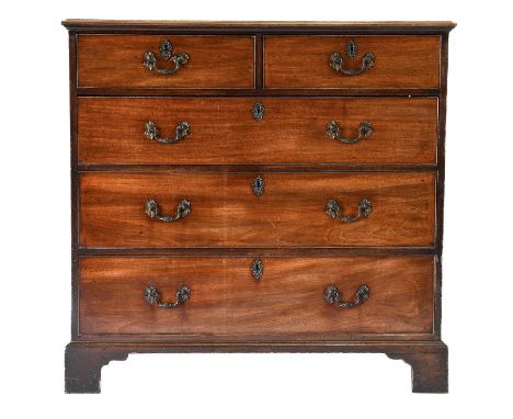 A George III Mahogany Straight Front Chest of Drawers, late 18th century, the moulded top above two short and three long grad
