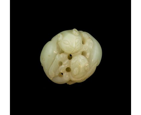 A Chinese Celadon Jade Group of Two Cats, probably Qianlong, worked curled towards each other4cm long, with hardwood stand an