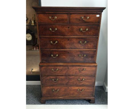 A George III Mahogany and Pine-Lined Straight Front Chest of Drawers, late 18th century, the moulded cornice above two short 