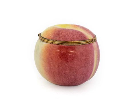 A South Staffordshire Enamel Bonbonniere, circa 1770, naturalistically modelled as a peach5cmSmall chip and associated hairli