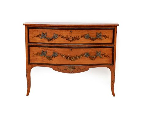 A Victorian Satinwood and Polychrome Painted Serpentine Shape Commode, late 19th/early 20th century, in Neo-Classical style, 