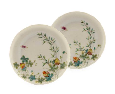 A Pair of Chinese Porcelain "Bitter Melon" Dishes, Daoguang reign marks and possibly of the period, of shaped circular form, 