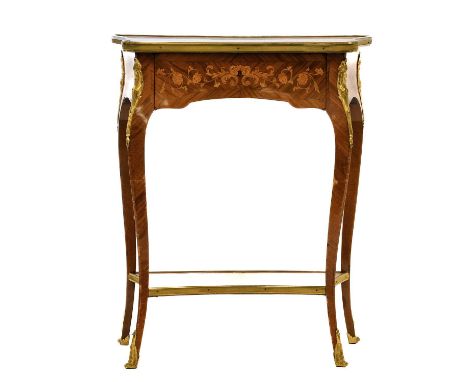 A Louis XV Style Rosewood, Crossbanded and Marquetry-Inlaid Table en Chiffonnière, late 19th century, of serpentine shape for