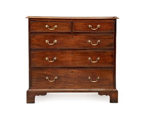 A George III Mahogany and Pine-Lined Straight Front Chest of Drawers, early 19th century, the moulded top above two short and