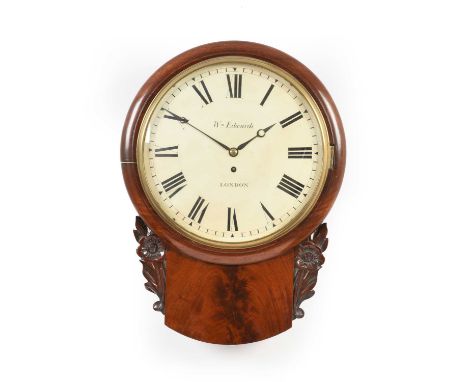 A Mahogany Drop Dial Wall Timepiece, signed Wm Edwards, London, circa 1860, side and bottom doors, flame veneered trunk flank