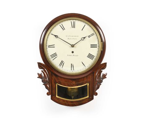 A Mahogany Drop Dial Wall Timepiece, signed G.Corsbie, Bath Place, New Road, circa 1860, side and bottom doors, trunk with pe