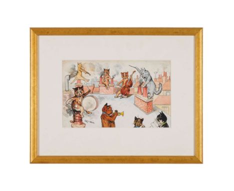 Louis Wain (1860-1939) [Cat Orchestra] "Be it ever so humble there is no place like home" Design for postcard from Louis Wain
