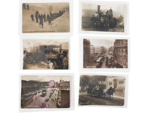  37 Scottish transportation postcards Including trams, railways, paddle steamers, a steam lorry and a traction engine Cars at